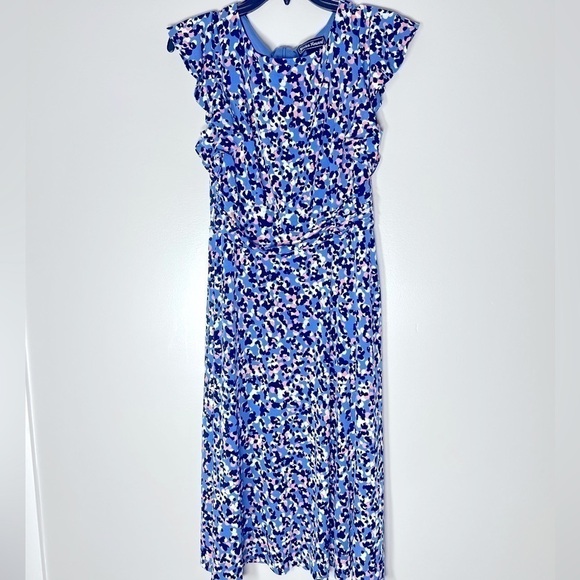 JESSICA HOWARD Women's size 8 Printed Flutter-Sleeve Dress Ruched Waist … - Picture 7 of 11